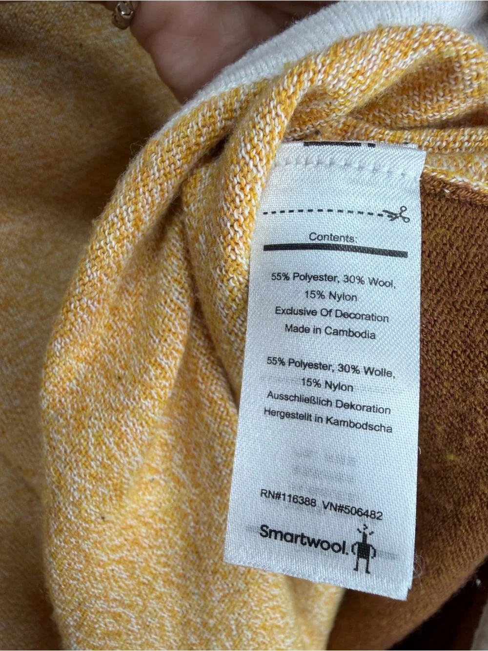 Smartwool Wool Blend Color Block Crew Neck Sweater Mustard Cream Women's Medium